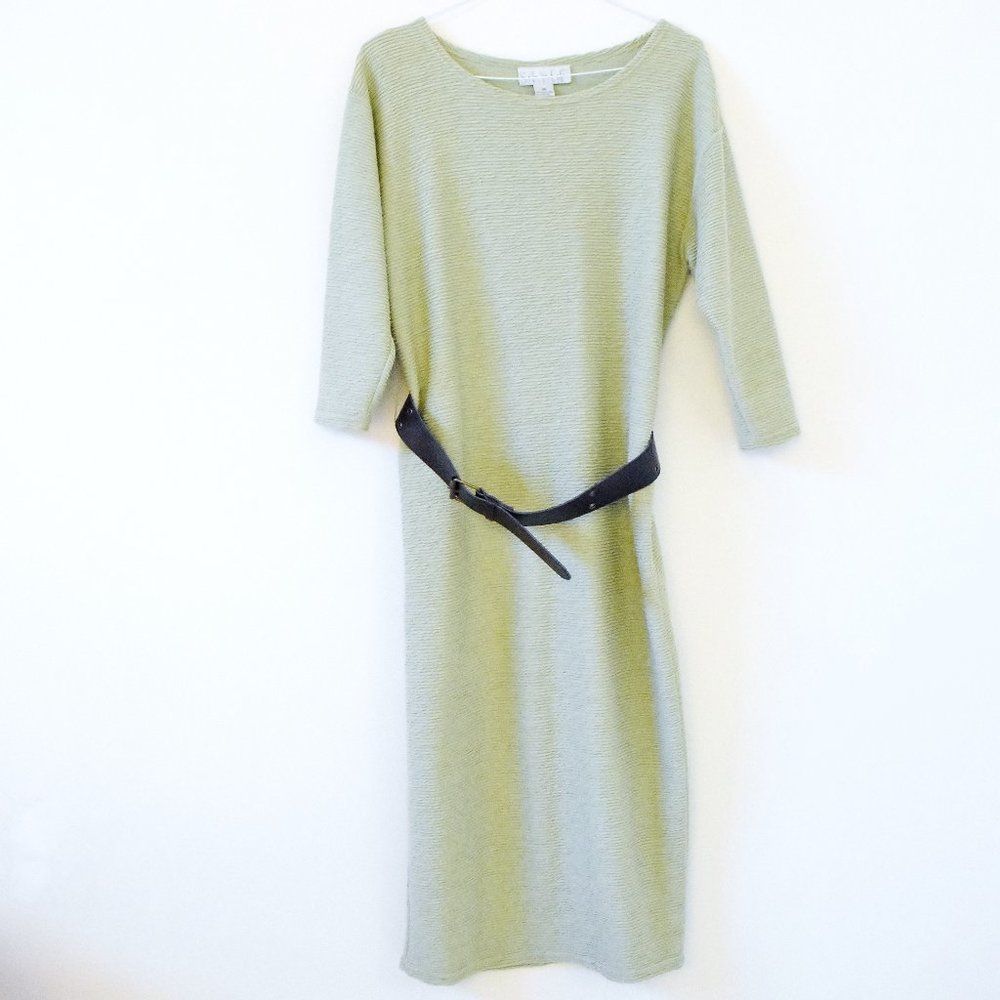 STYLE NEW YORK Vintage Sage Green Textured Ruffle Weave Midi Dress | Size M